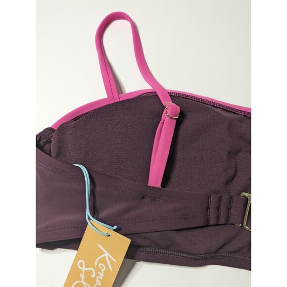 Kona Sol Bikini Top Colorblock Pink Burgundy Bandeau D/DD Swimsuit Beach Pool - Picture 8 of 11